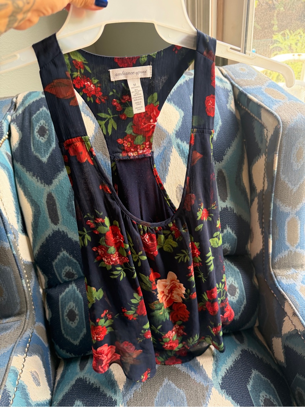 Ambiance Navy Floral Sleeveless Scoop Neck Tank